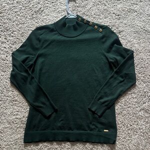 Calvin Klein Forest Green Turtleneck Sweater with Gold Buttons